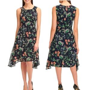 Tommy Hilfiger Floral Chiffon Sleeveless Dress Size 14 Colorful Sharkbite Hem